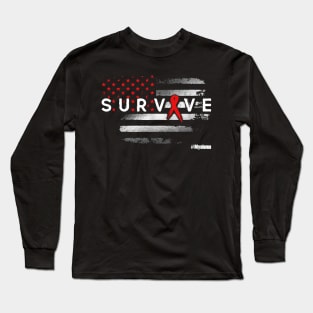 Myeloma Awareness Survive Flag Burgundy Ribbon In This Family No One Fights Alone Long Sleeve T-Shirt